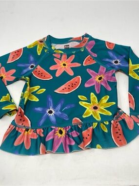 Tea Collection Teal Floral & Watermelon Ruffle Rashguard